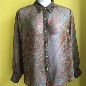 LAUREN Green Maroon Silk Paisley blouse sz 20W